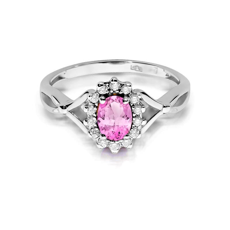 Auksinis Žiedas Su Rožiniu Safyru Ir Deimantais