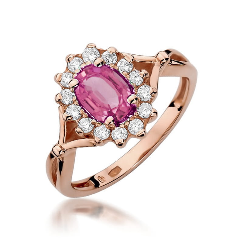 Gold Ring With Pink Topaz And Diamonds