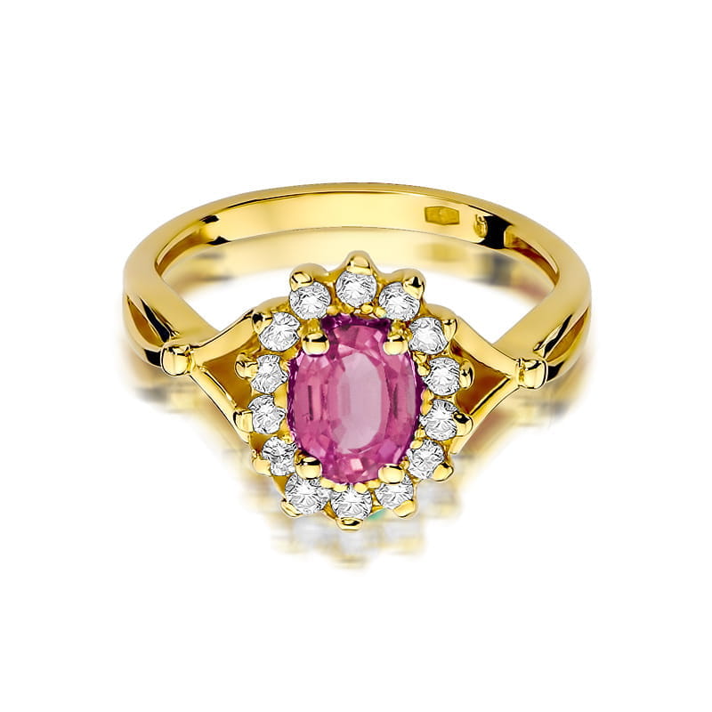 Auksinis Žiedas Su Rožiniu Topazu Ir deimantais