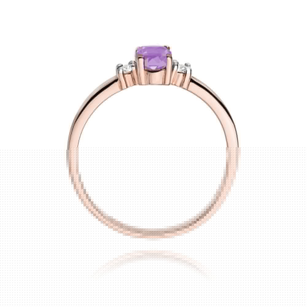 Auksinis Žiedas Su Ametistu Ir Deimantais