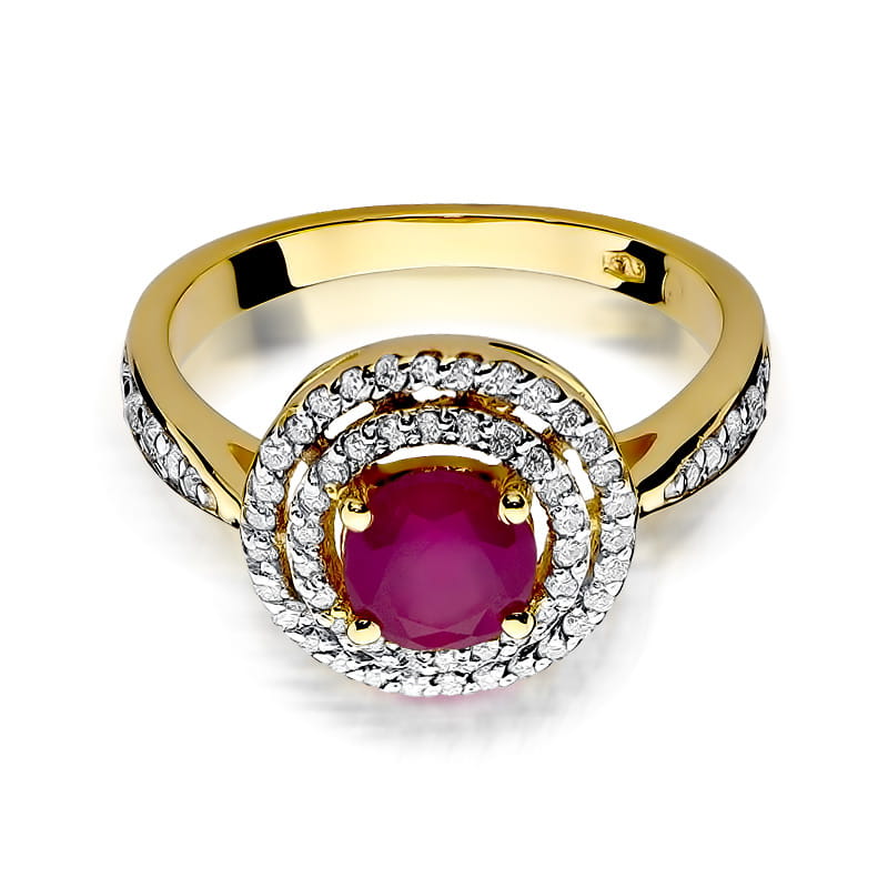 Auksinis Žiedas Su Rubinu Ir Deimantais