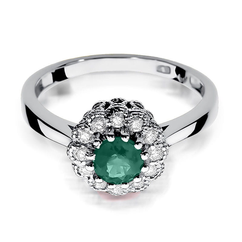 Auksinis Žiedas Su Smaragdu Ir Deimantais