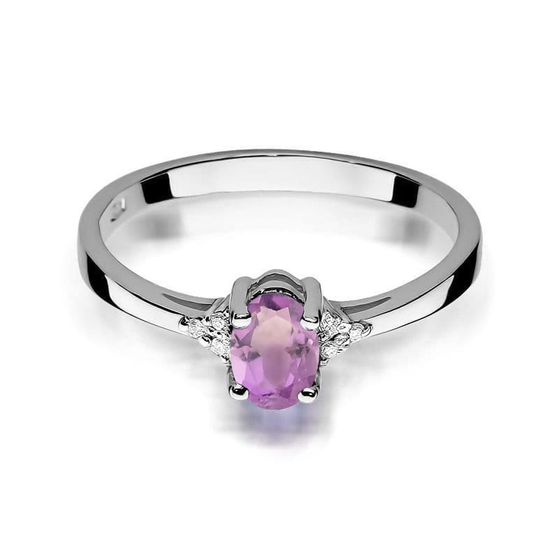 Auksinis Žiedas Su Ametistu Ir Deimantais