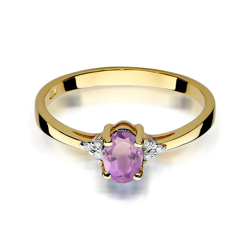Auksinis Žiedas Su Ametistu Ir Deimantais