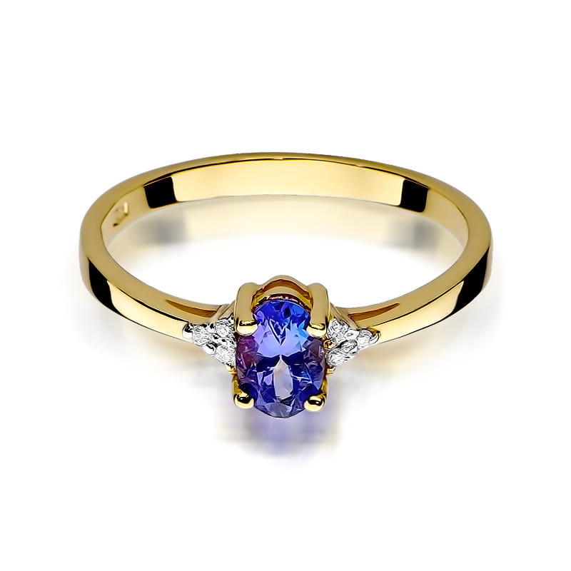 Auksinis Žiedas Su Tanzanitu Ir Deimantais