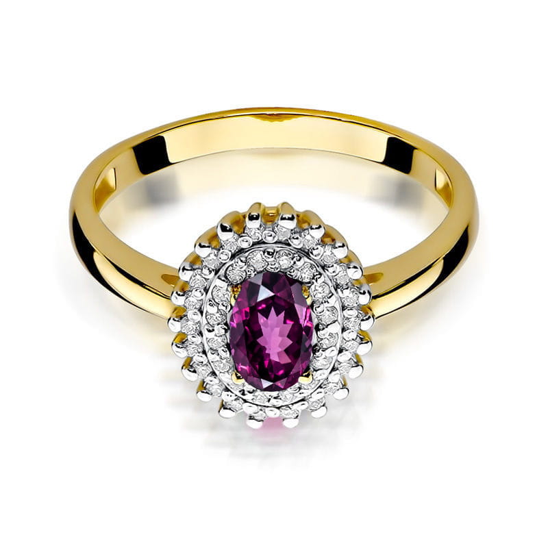 Auksinis Žiedas Su Rodolitu Ir Deimantais