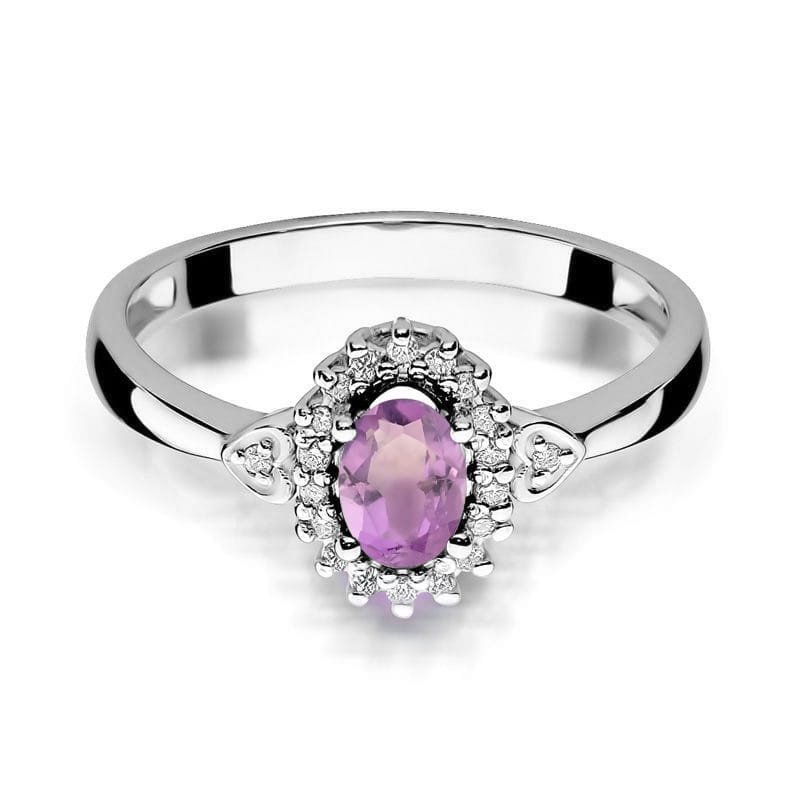 Auksinis Žiedas Su Ametistu Ir Deimantais