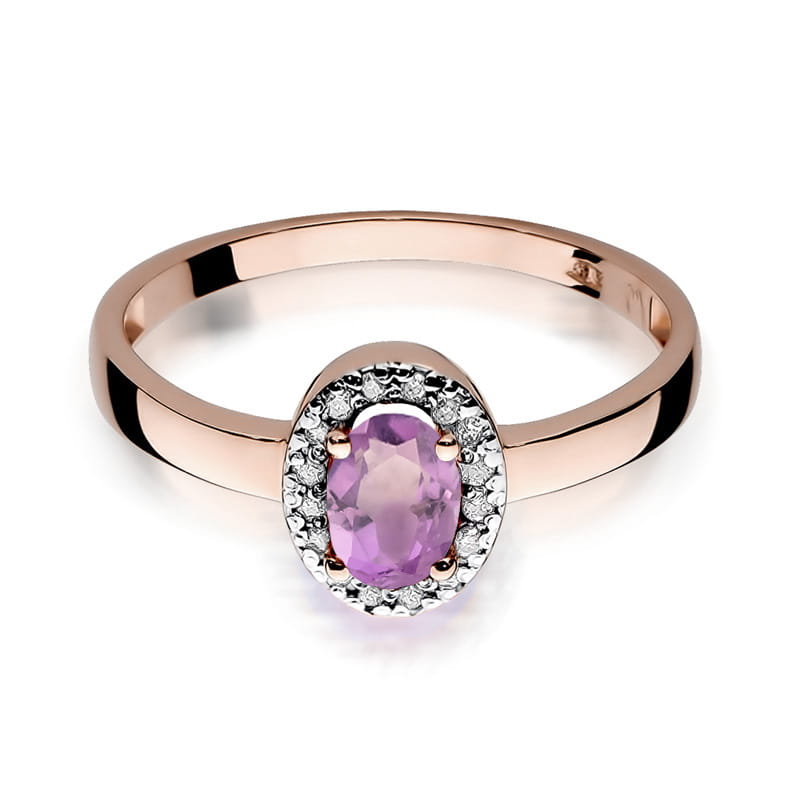 Auksinis Žiedas Su Ametistu Ir Deimantais