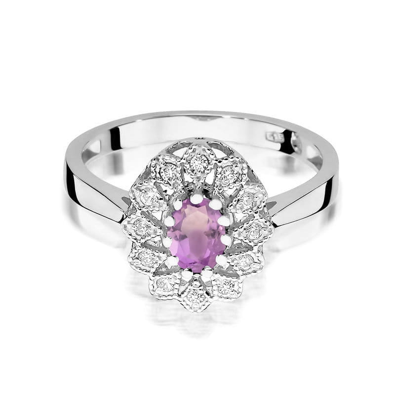 Auksinis Žiedas Su Ametistu Ir Deimantais