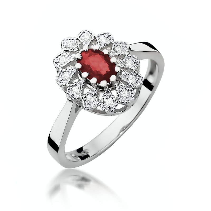 Auksinis Žiedas Su Rubinu Ir Deimantais