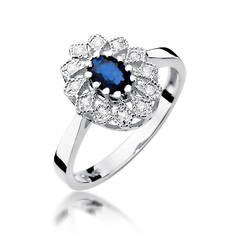 Auksinis Žiedas Su Safyru Ir Deimantais