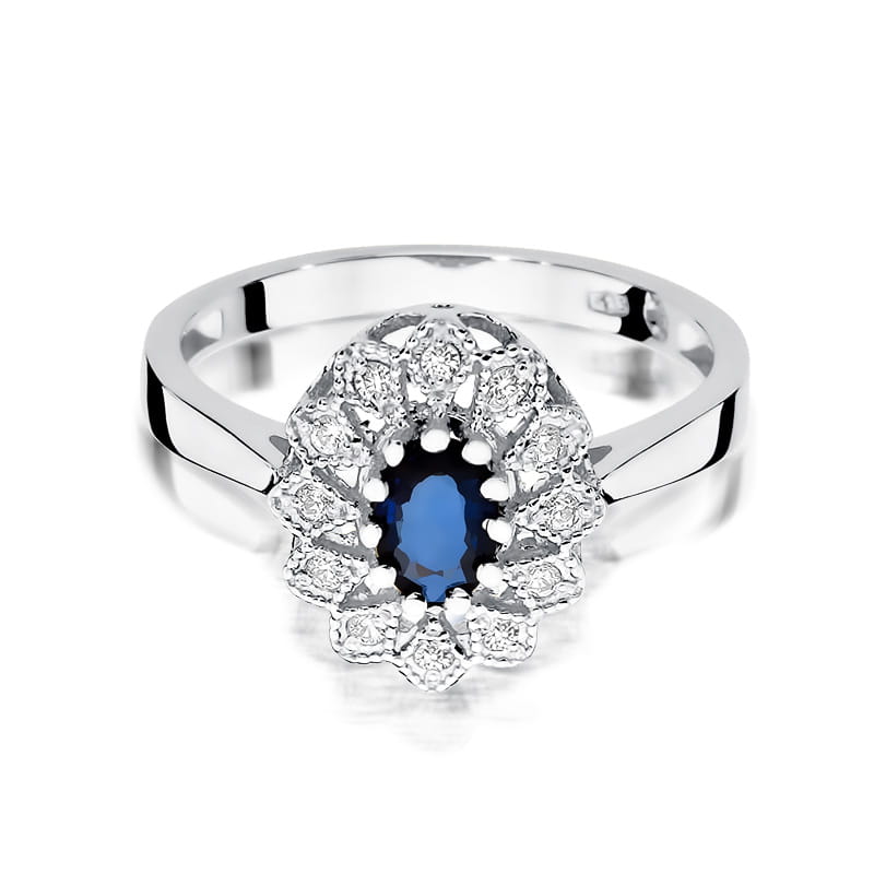 Auksinis Žiedas Su Safyru Ir Deimantais