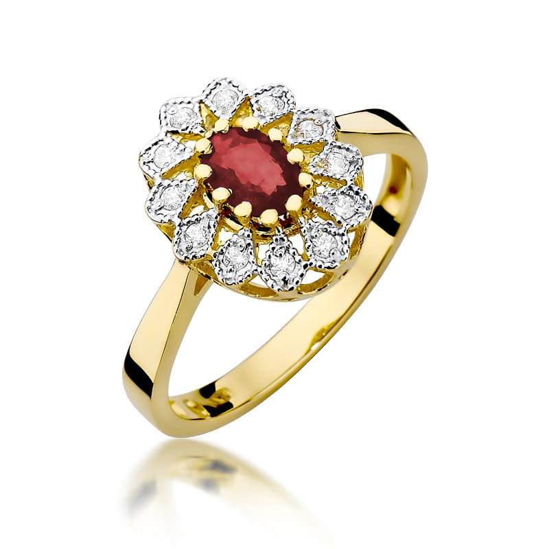 Auksinis Žiedas Su Rubinu Ir Deimantais