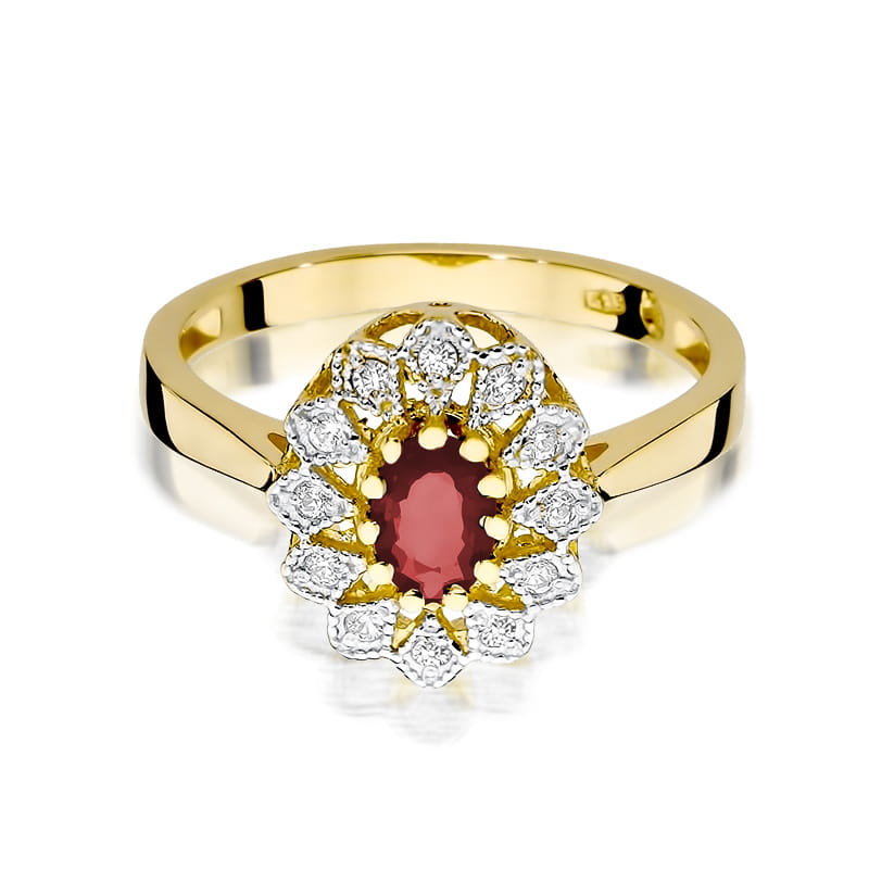 Auksinis Žiedas Su Rubinu Ir Deimantais