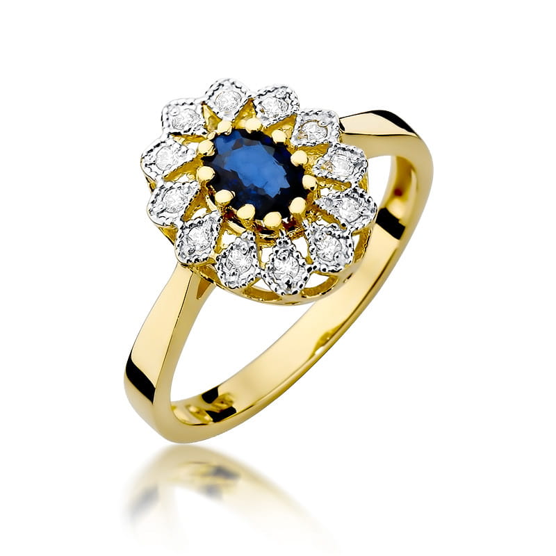Auksinis Žiedas Su Safyru Ir Deimantais