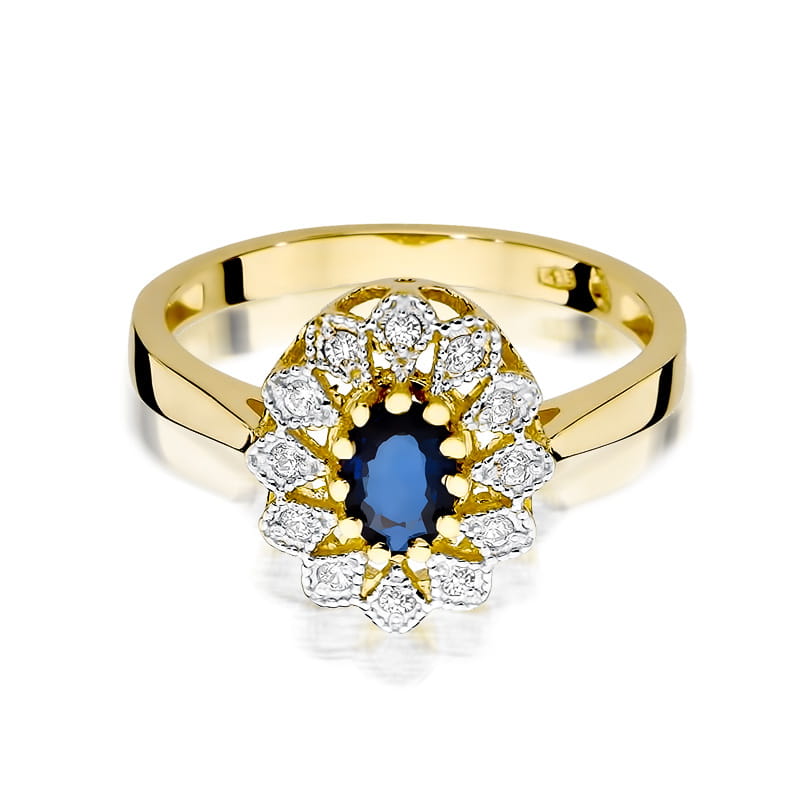 Auksinis Žiedas Su Safyru Ir Deimantais