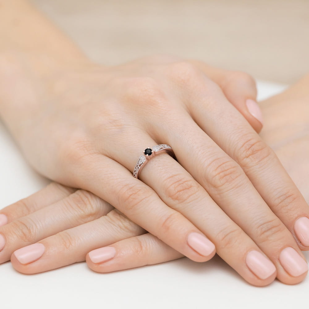 Gold Ring With Black And White Diamonds