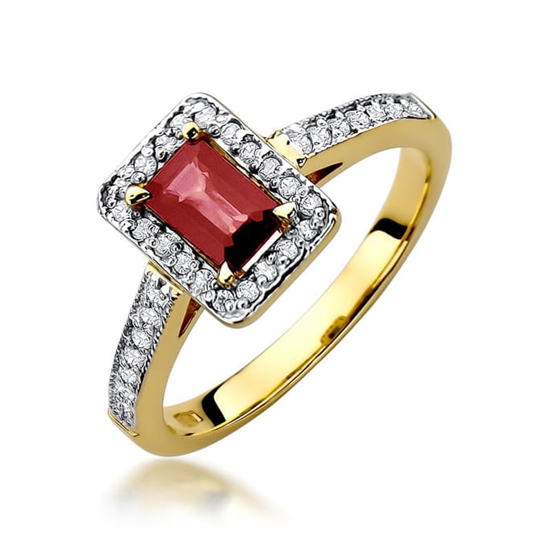 Auksinis Žiedas Su Rubinu Ir Deimantais