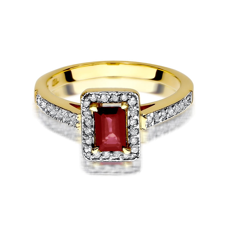 Auksinis Žiedas Su Rubinu Ir Deimantais