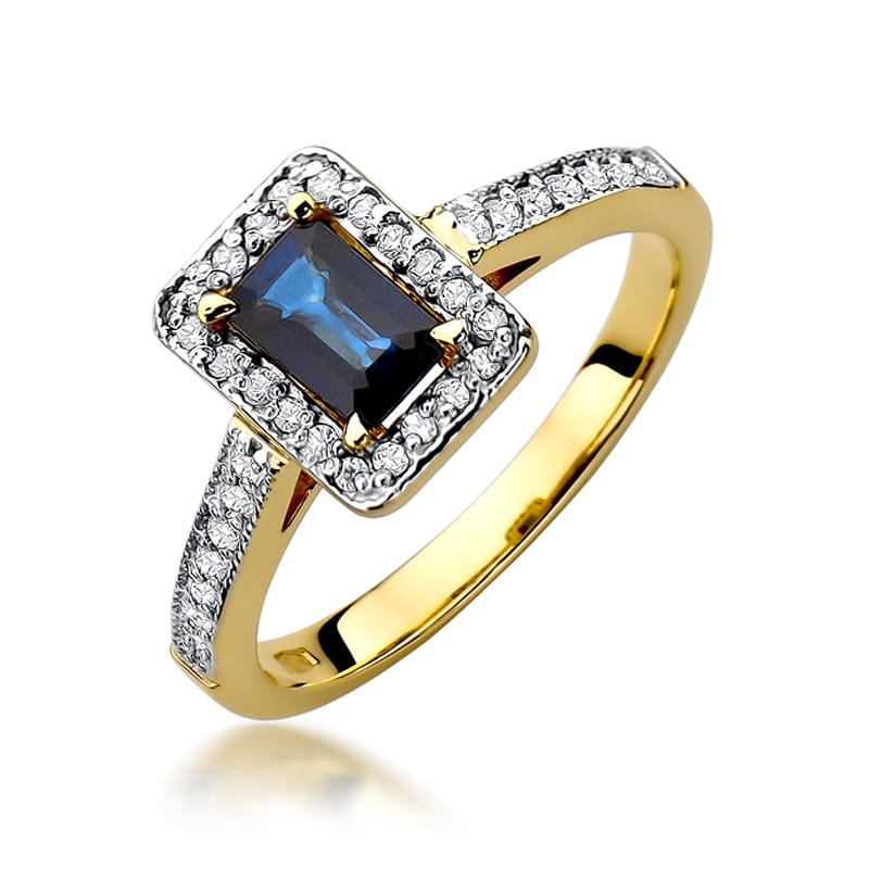 Auksinis Žiedas Su Safyru Ir Deimantais