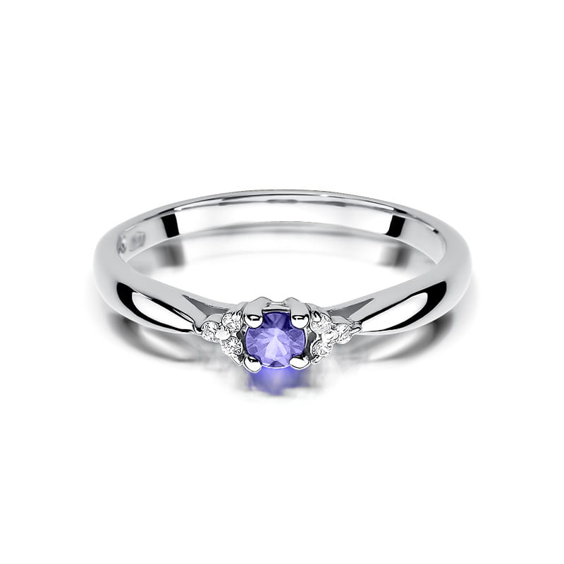 Auksinis Žiedas Su Tanzanitu Ir Deimantais