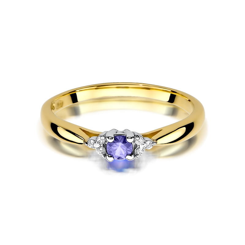 Auksinis Žiedas Su Tanzanitu Ir Deimantais