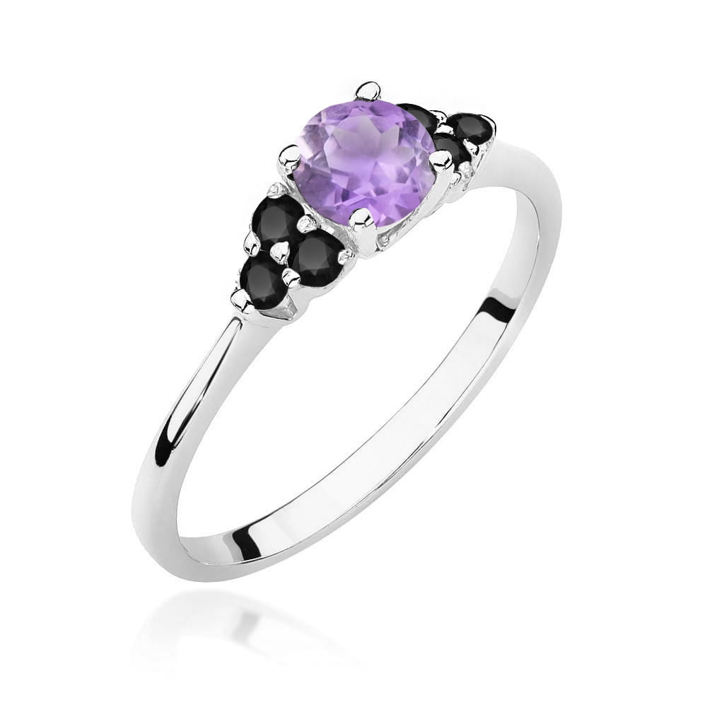 Auksinis Žiedas Su Ametistu Ir Juodais Deimantais