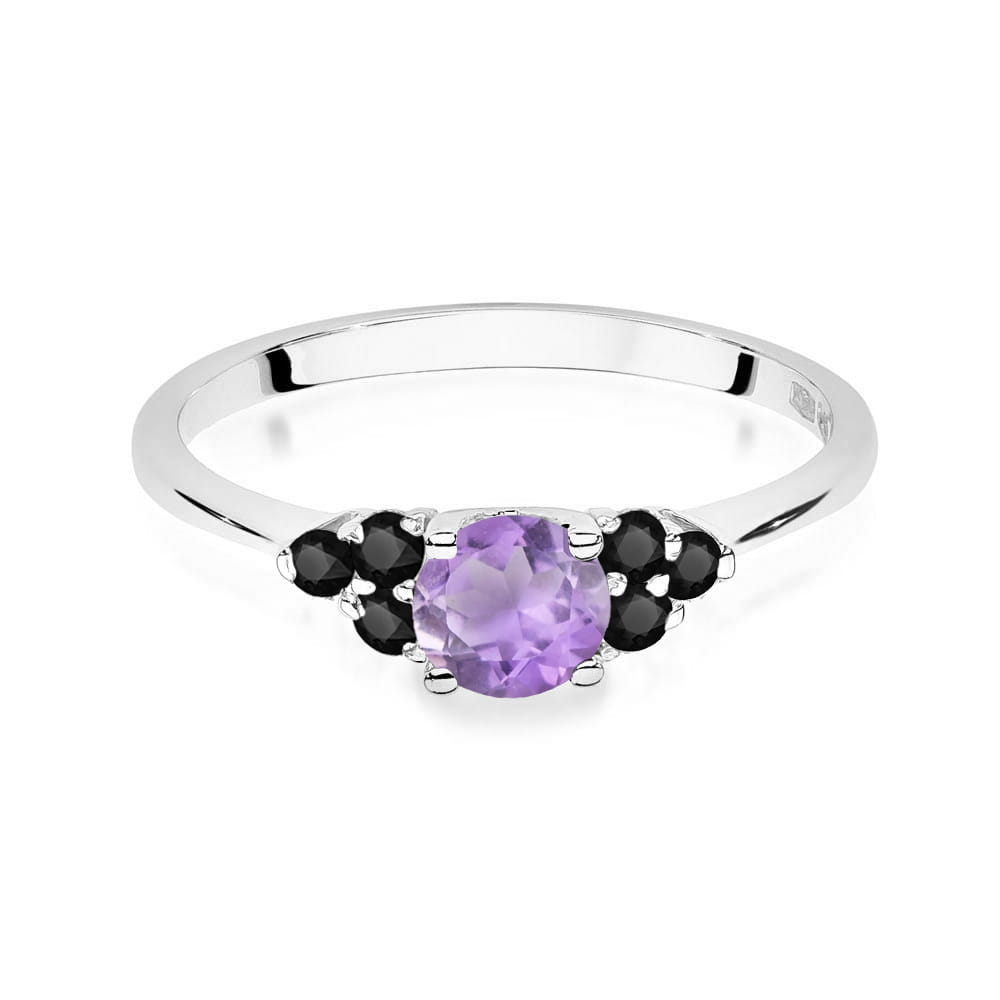 Auksinis Žiedas Su Ametistu Ir Juodais Deimantais