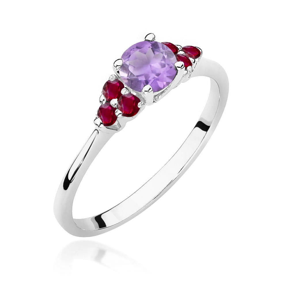 Auksinis Žiedas Su Ametistu Ir Rubinais
