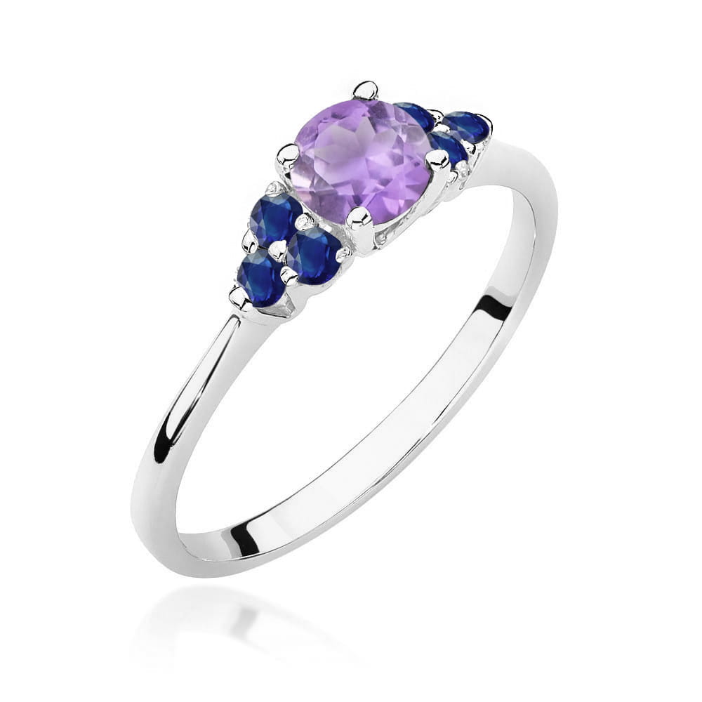 Auksinis Žiedas Su Ametistu Ir Safyrais