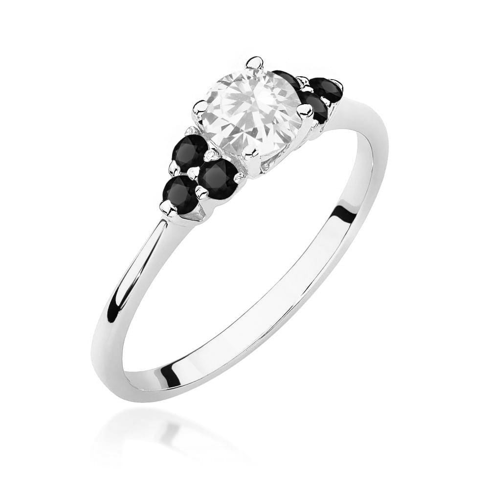 Auksinis Žiedas Su Baltu Safyru Ir Juodais Deimantais