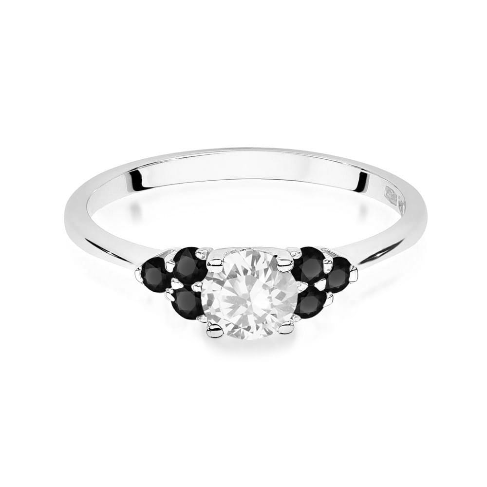 Auksinis Žiedas Su Baltu Safyru Ir Juodais Deimantais