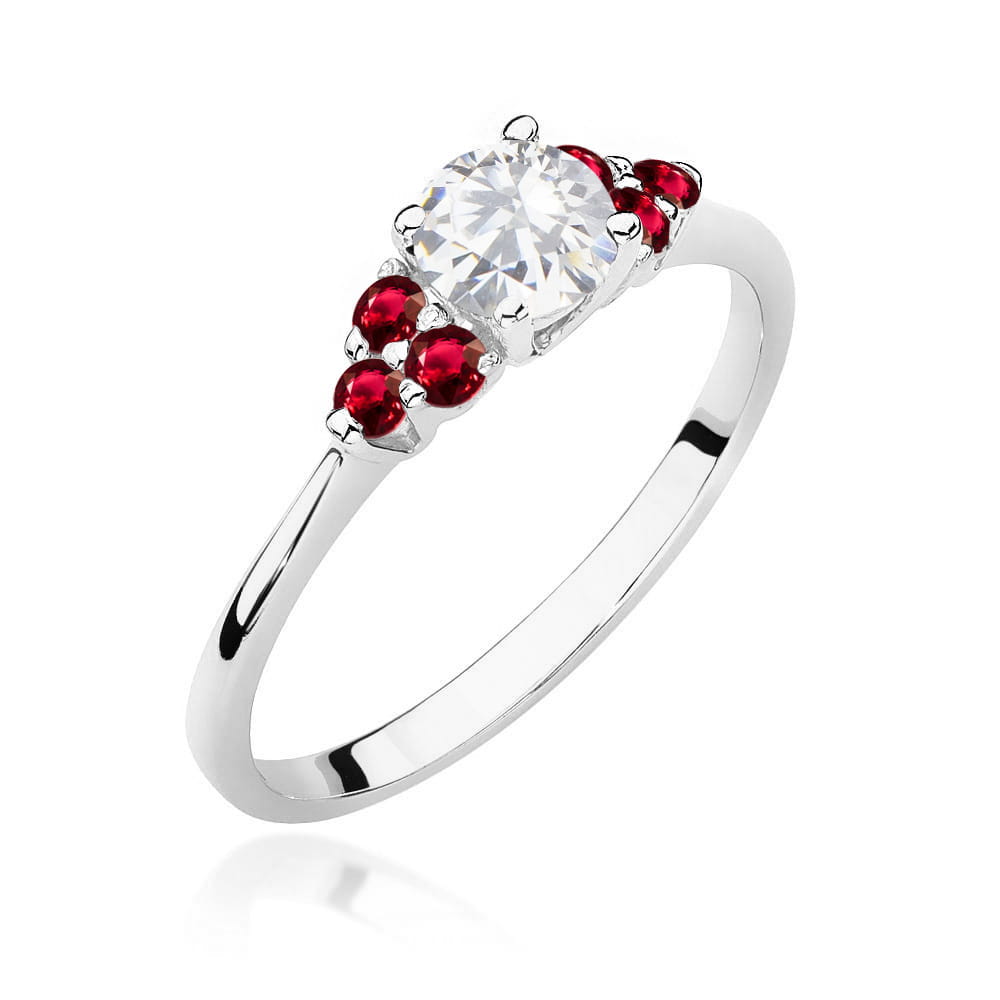 Auksinis Žiedas Su Baltu Safyru Ir Rubinais