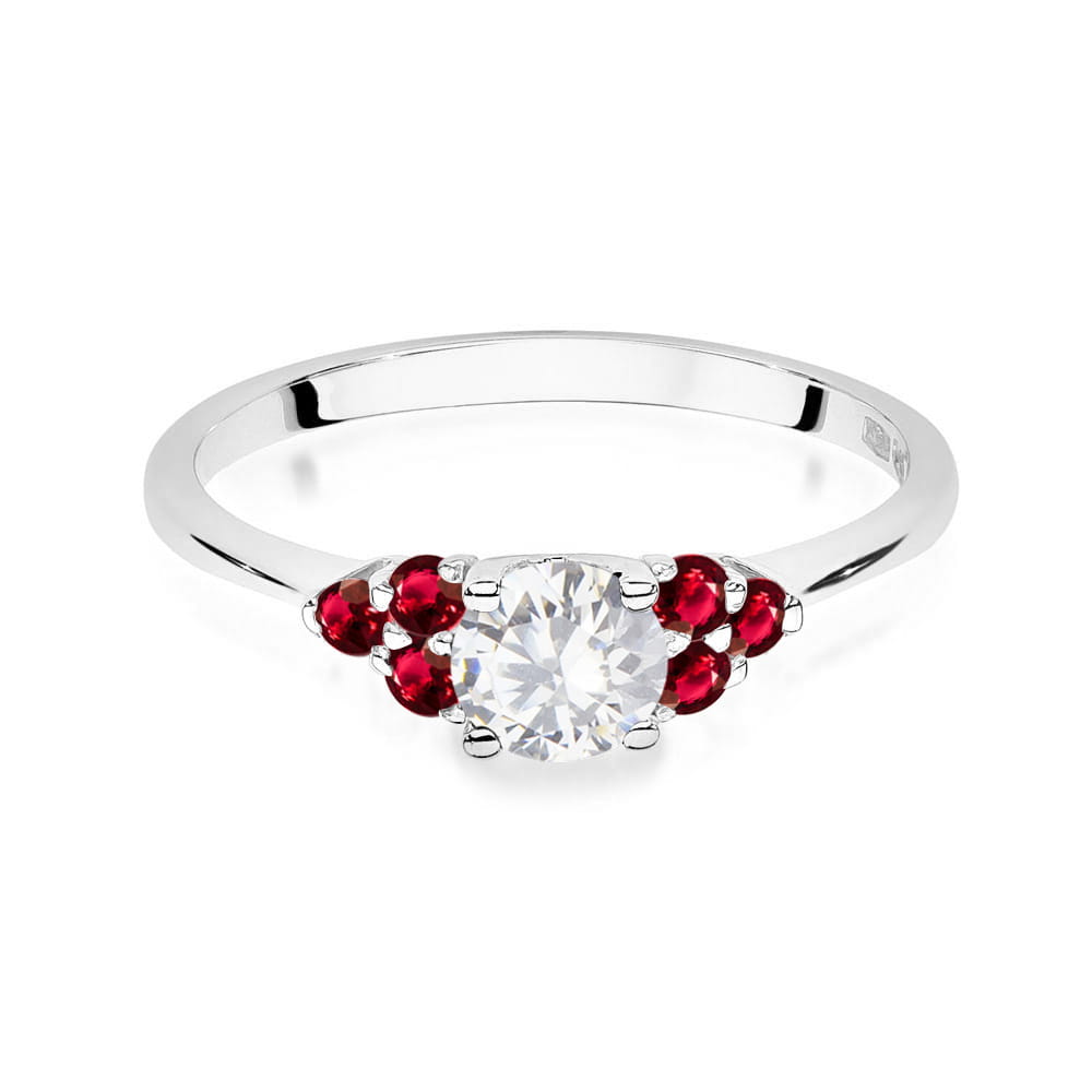 Auksinis Žiedas Su Baltu Safyru Ir Rubinais