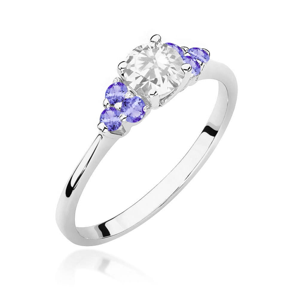 Auksinis Žiedas Su Baltu Safyru Ir Tanzanitais