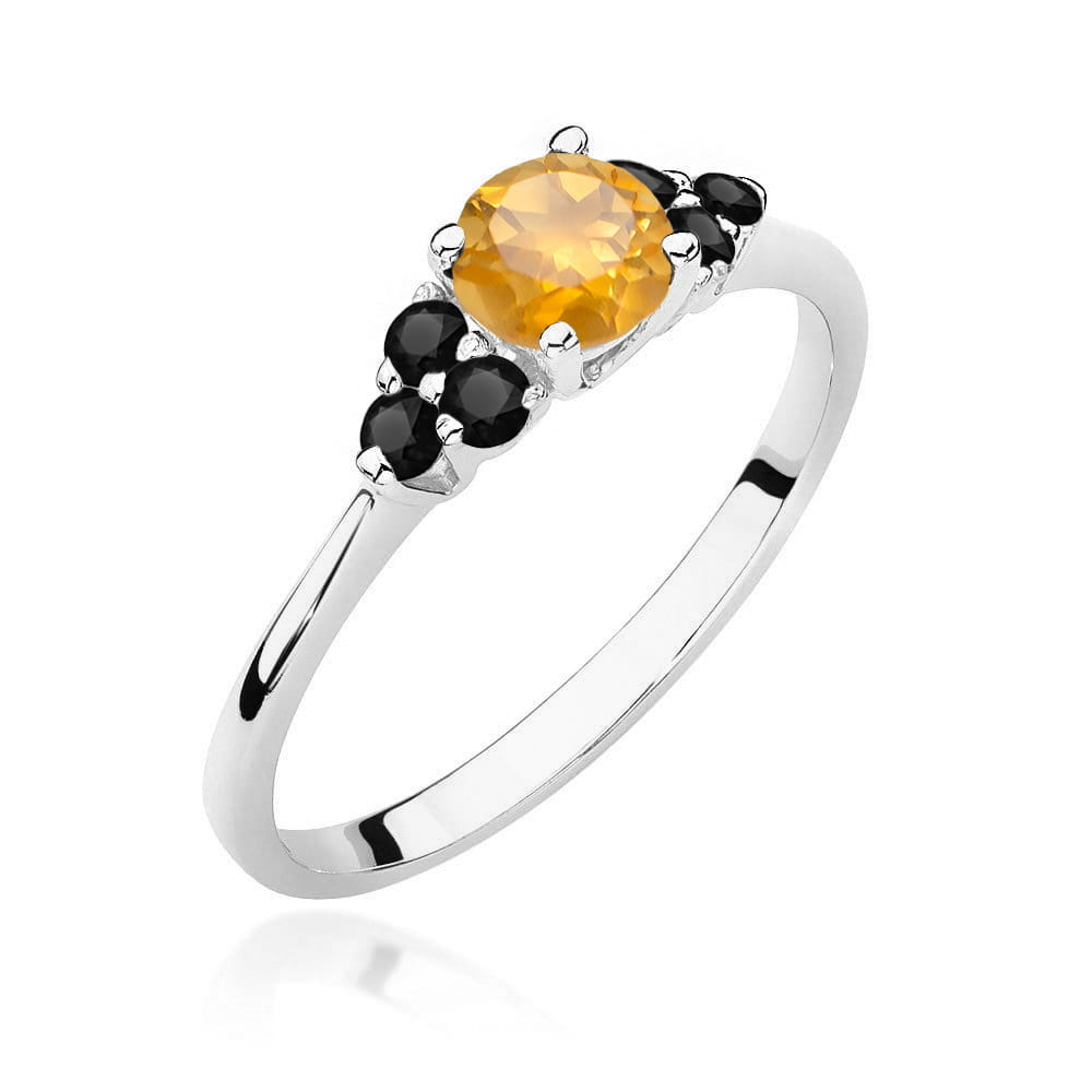 Auksinis Žiedas Su Citrinu Ir Juodais Deimantais
