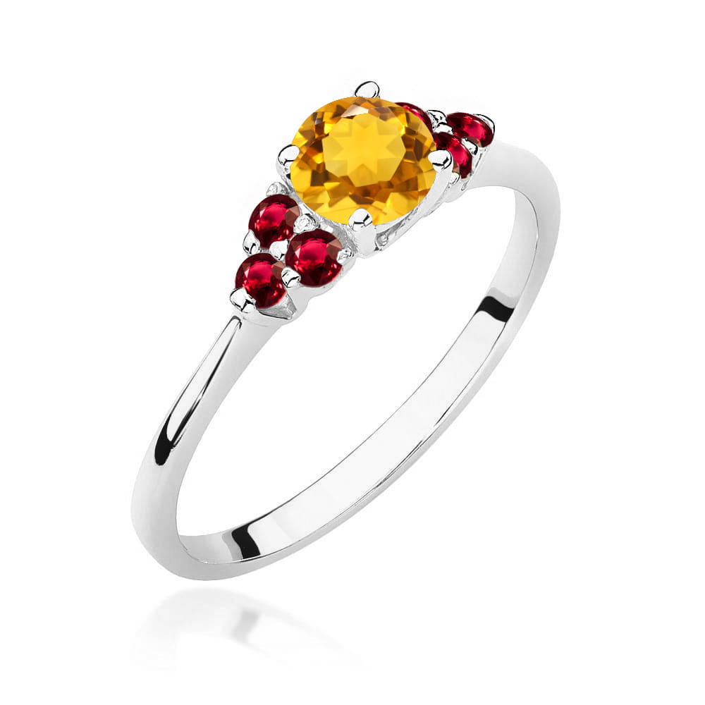Auksinis Žiedas Su Citrinu Ir Rubinais