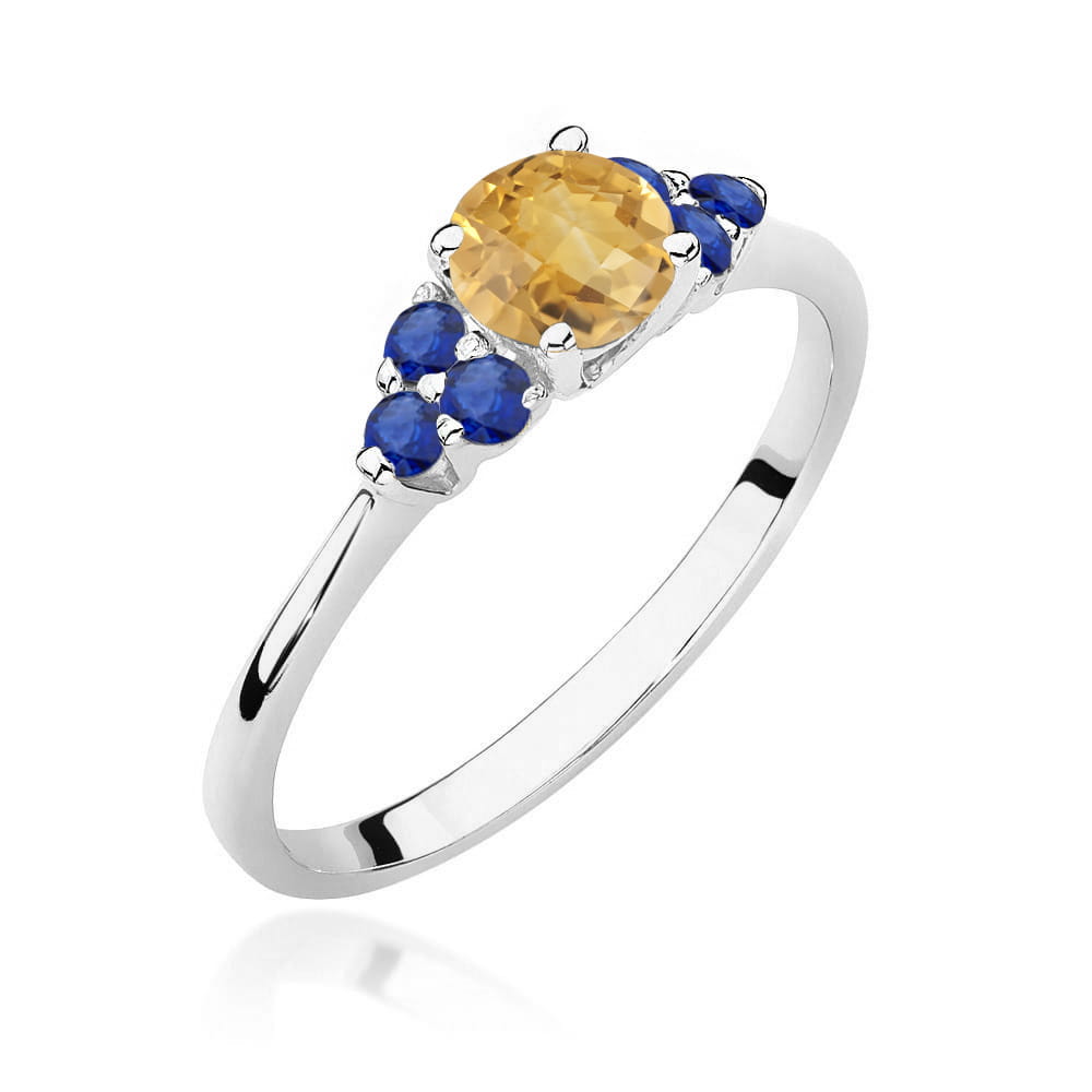 Auksinis Žiedas Su Citrinu Ir Safyrais