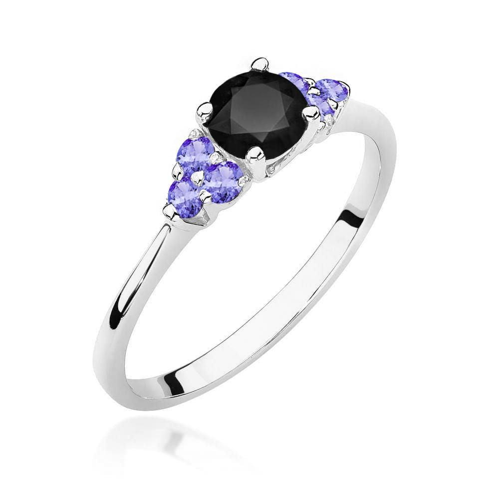 Gold Ring With Black Diamond And Tanzanite