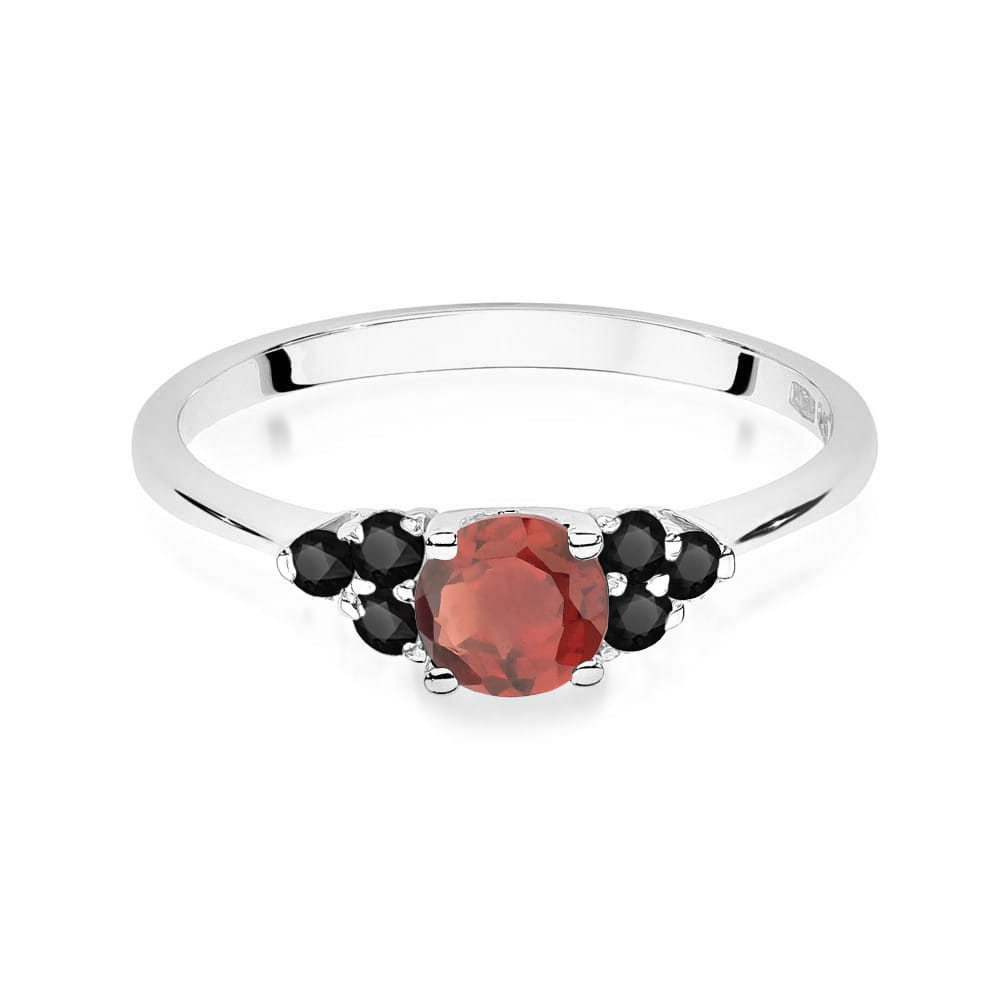 Auksinis Žiedas Su Granatu Ir Juodais Deimantais