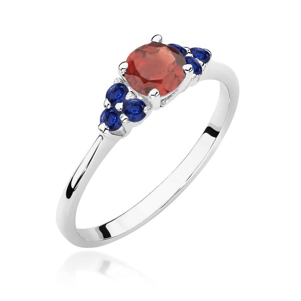 Auksinis Žiedas Su Granatu Ir Safyrais