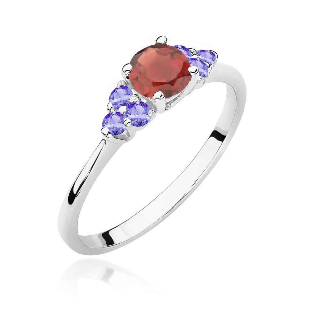 Auksinis Žiedas Su Granatu Ir Tanzanitais