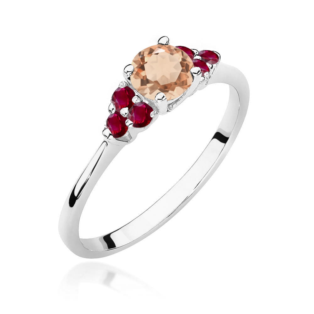 Auksinis Žiedas Su Morganitu Ir Rubinais