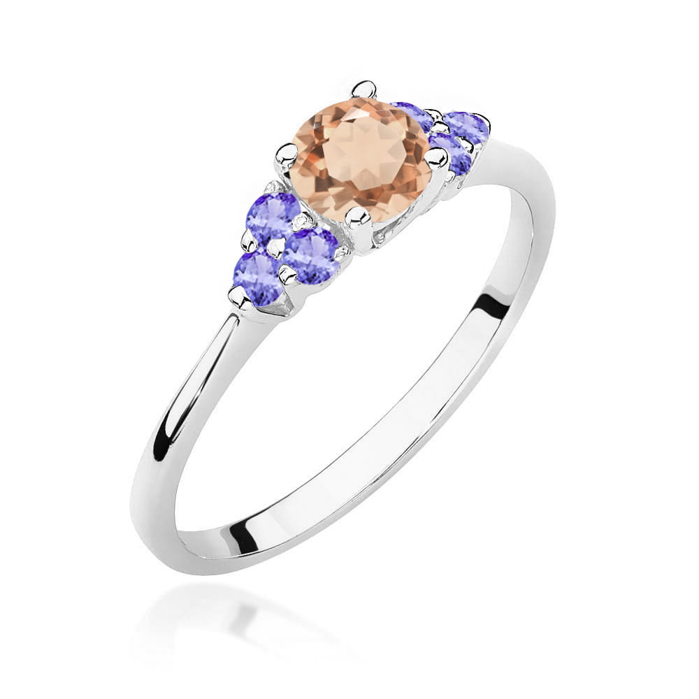 Auksinis Žiedas Su Morganitu Ir Tanzanitais
