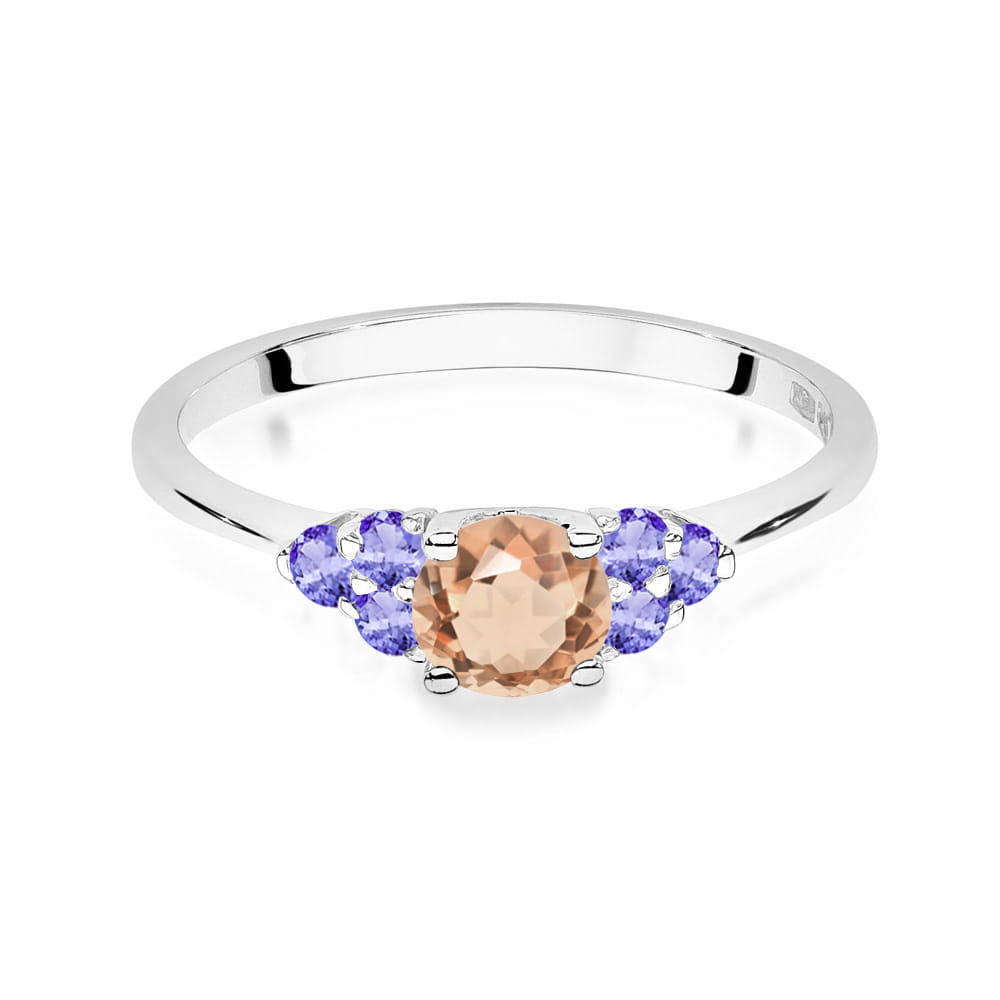 Auksinis Žiedas Su Morganitu Ir Tanzanitais