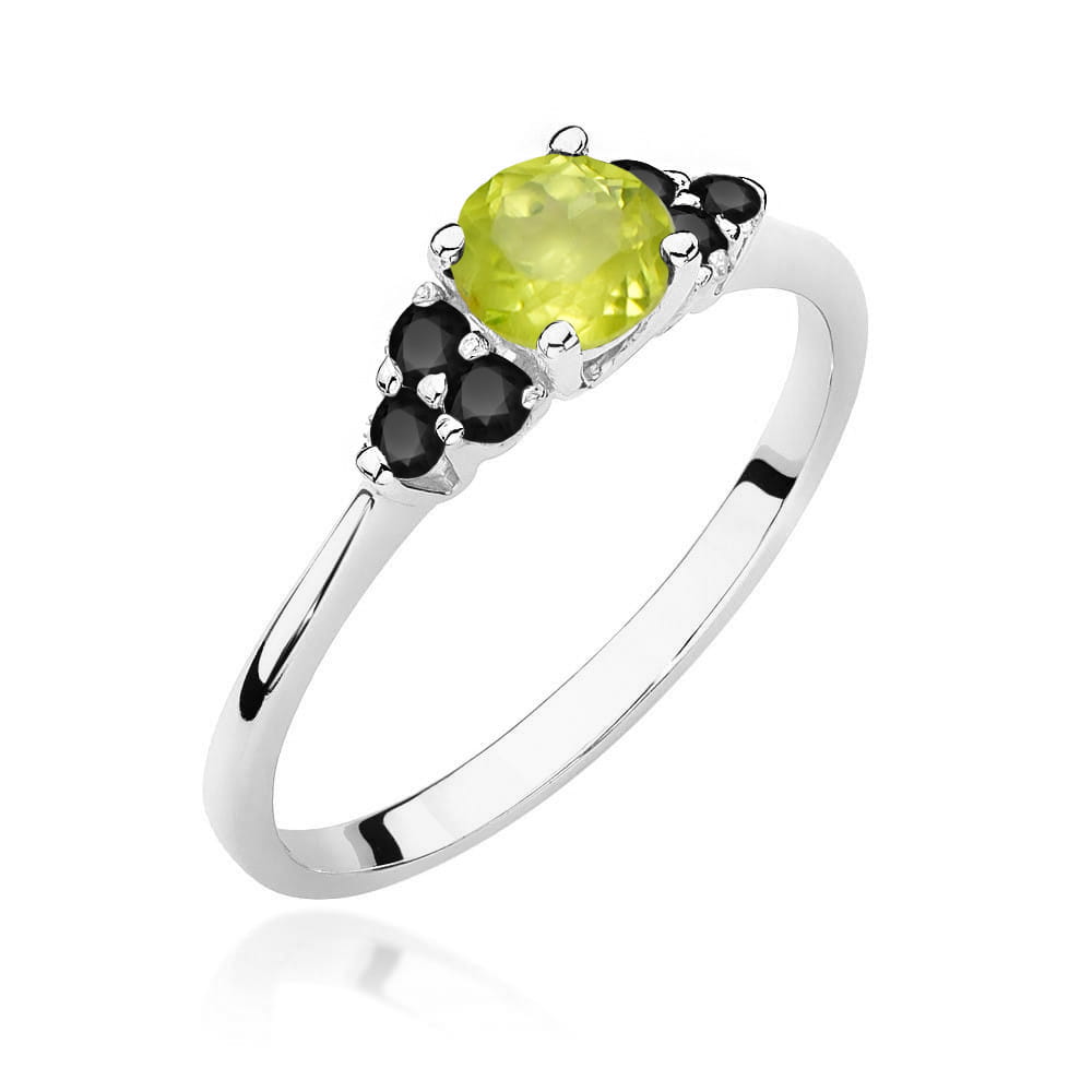 Auksinis Žiedas Su Peridotu Ir Juodais Deimantais