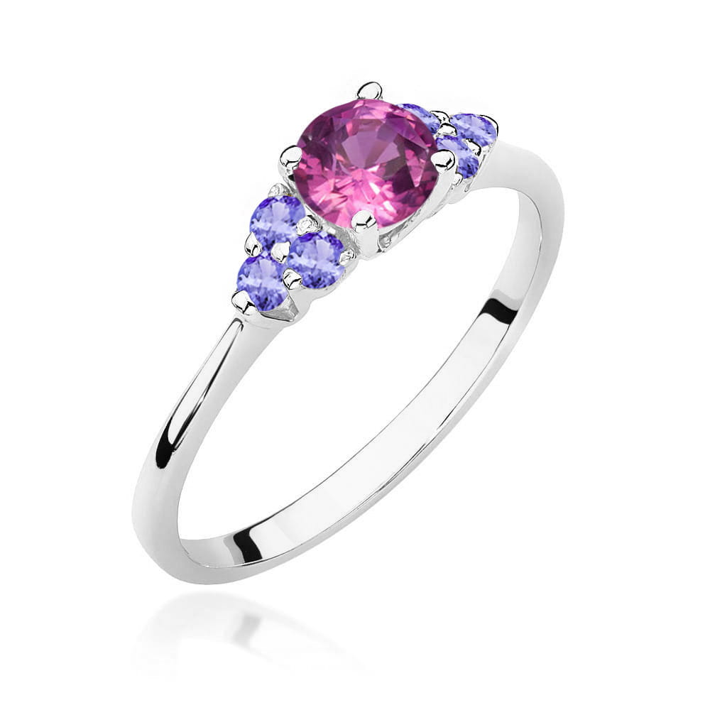 Auksinis Žiedas Su Rožiniu Topazu Ir Tanzanitais