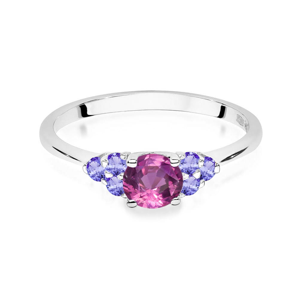 Auksinis Žiedas Su Rožiniu Topazu Ir Tanzanitais