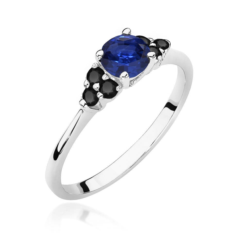 Auksinis Žiedas Su Safyru Ir Juodais Deimantais