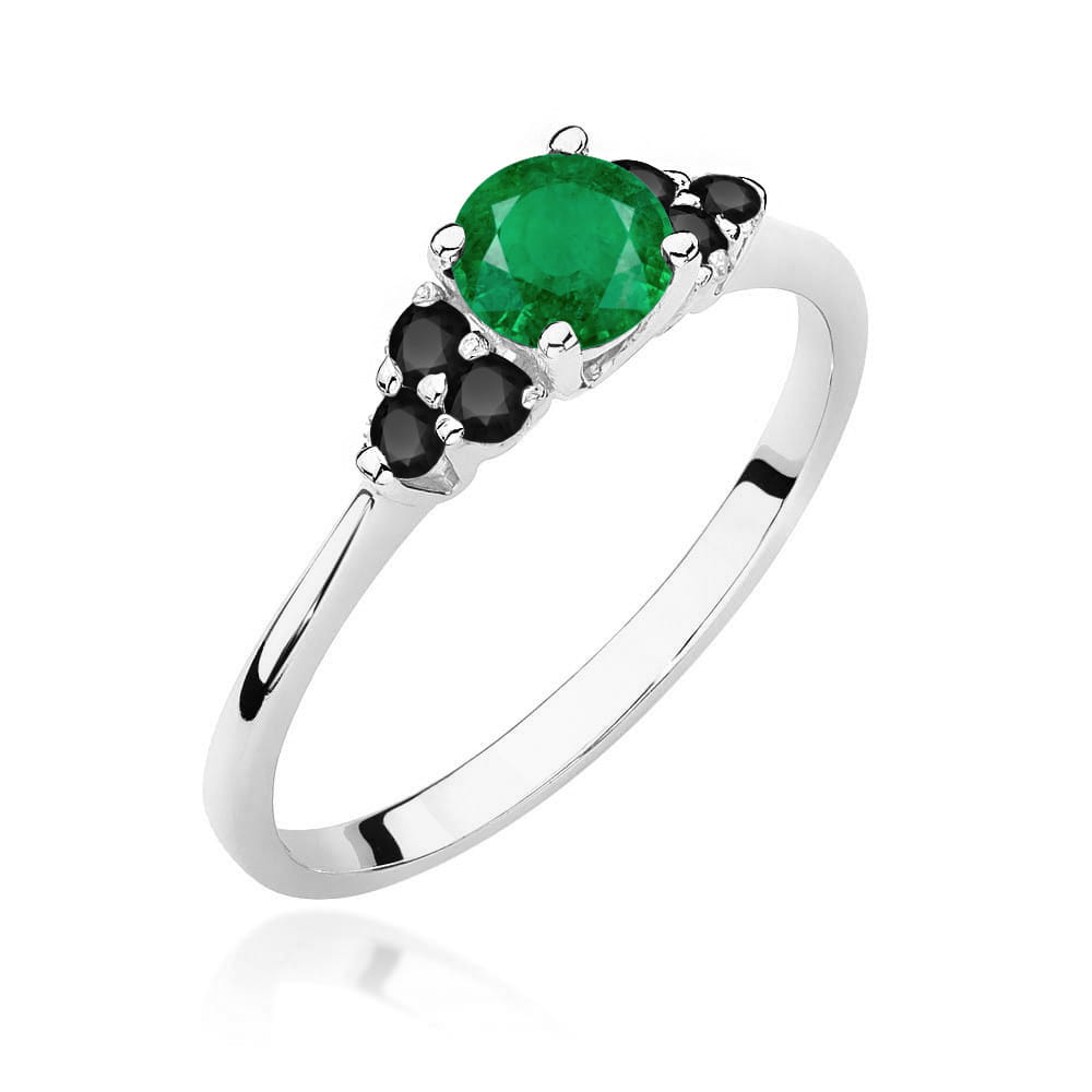 Auksinis Žiedas Su Smaragdu Ir Juodais Deimantais